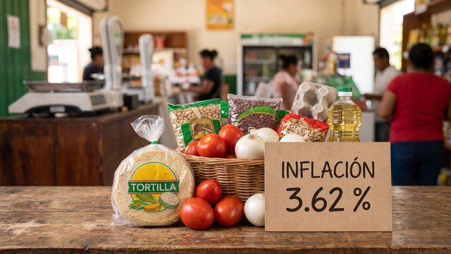Canasta basica en una tienda de abarrotes en Mexico