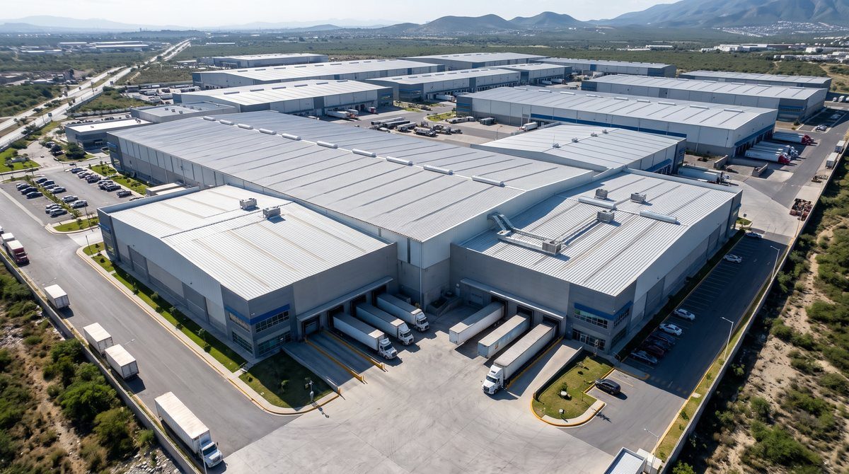 Vista aerea de un parque industrial de naves de distribucion en Mexico